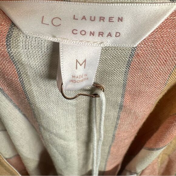 Lauren Conrad blush orange and tan linen ruffle faux wrap dress size medium NWT - Picture 9 of 10